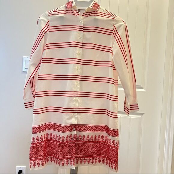 NWOT Weekend Max Mara Silk Striped Shirt Dress White & Red - US 2 - Picture 4 of 12